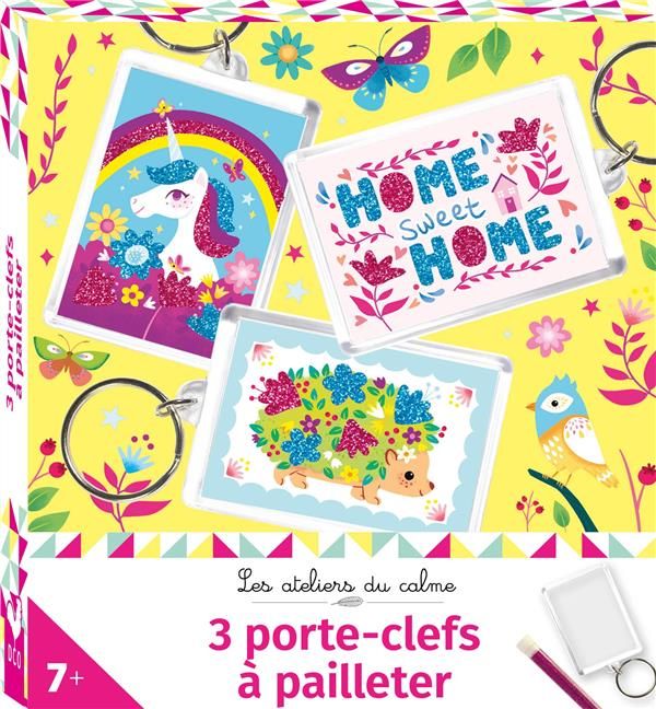 Emprunter 3 porte-clefs à pailleter. Avec 6 cartes à pailleter et 1 stylet en bois livre