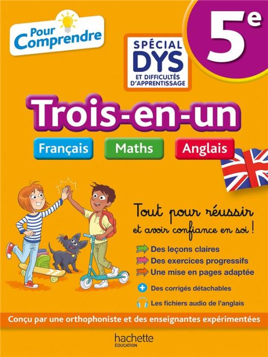 Emprunter Trois-en-un Français Maths Anglais 5e. Avec corrigés détachables [ADAPTE AUX DYS livre