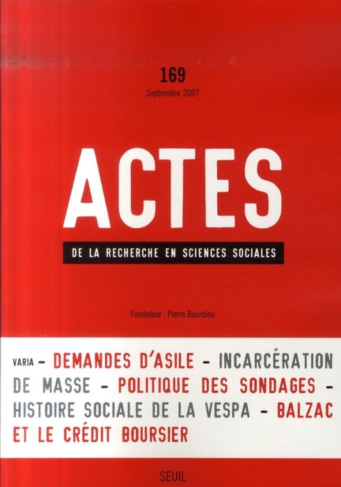 Emprunter Actes de la recherche en sciences sociales N° 169, Septembre 2007 livre