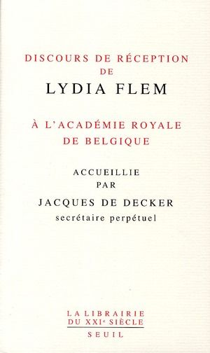 Emprunter Discours de réception de Lydia Flem livre