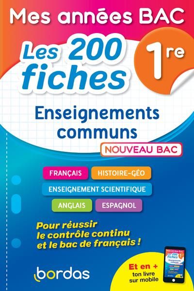 Emprunter Enseignements communs 1re Mes années bac. Les 200 fiches, Edition 2019 livre