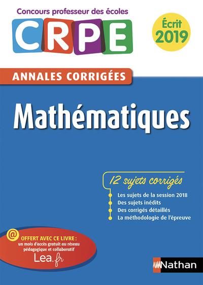Emprunter Mathématiques. Annales corrigées écrit CRPE, Edition 2019 livre