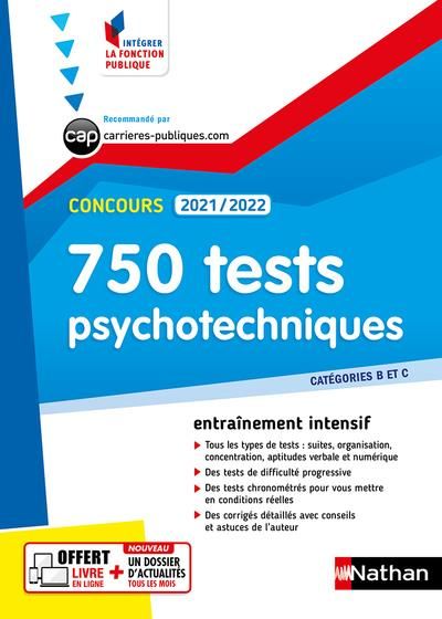 Emprunter 750 tests psychotechniques Concours Catégories B et C. Edition 2021-2022 livre