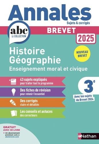 Emprunter Annales Histoire Géographie Enseignement Moral et Civique Brevet 3e. Avec les sujets du Brevet 2024, livre