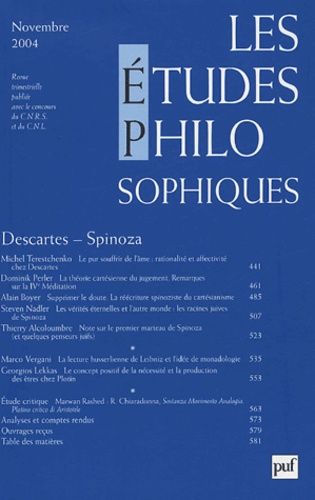 Emprunter Les études philosophiques N° 4, Novembre 2004 : Descartes-Spinoza livre