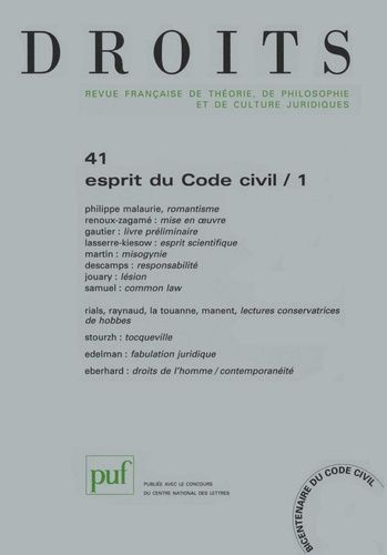 Emprunter Droits N° 41/2005 : Esprit du Code civil. Tome 1 livre