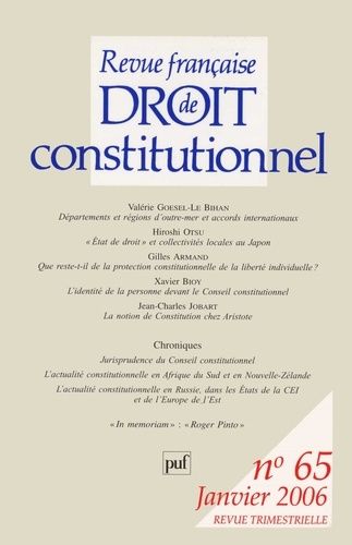 Emprunter Revue française de Droit Constitutionnel N° 65, Janvier 2006 livre