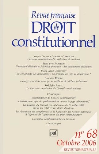 Emprunter Revue française de Droit constitutionnel N° 68, Octobre 2006 livre