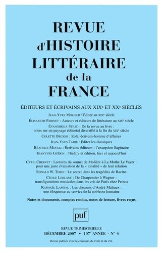 Emprunter Revue d'histoire littéraire de la France N° 4, Octobre-décembre 2007 : Editeurs et écrivains aux XIX livre