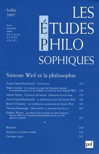 Emprunter Les études philosophiques N° 3, Juillet 2007 : Simone Weil et la philosophie livre