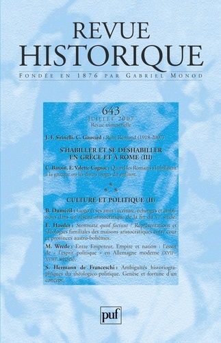 Emprunter Revue historique N° 643, Juillet 2007 : S'habiller et se déshabiller en Grèce et à Rome livre