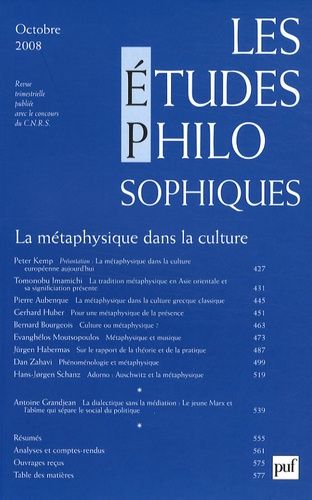 Emprunter Les études philosophiques N° 4, Octobre 2008 : La métaphysique dans la culture livre