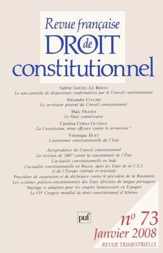 Emprunter Revue française de Droit constitutionnel N° 73, Janvier 2008 livre