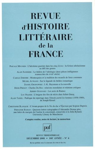 Emprunter Revue d'histoire littéraire de la France N° 4, Octobre-Décembre 2008 livre