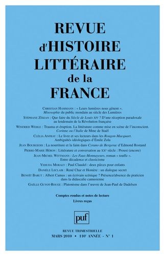 Emprunter Revue d'histoire littéraire de la France N° 1, Mars 2010 livre