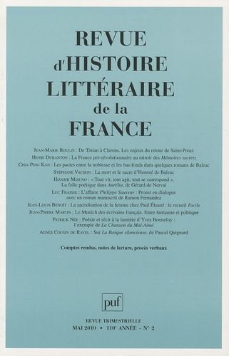 Emprunter Revue d'histoire littéraire de la France N° 2, Mai 2010 livre