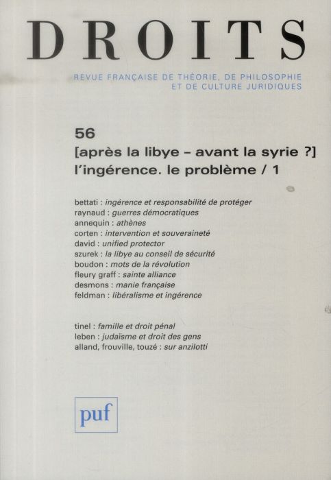 Emprunter Droits N° 56 : Après la Libye, avant la Syrie ? L'ingérence, le problème. Tome 1 livre