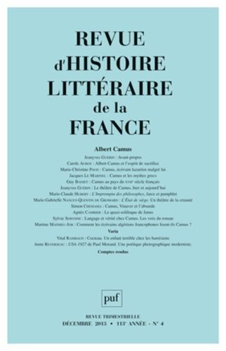 Emprunter Revue d'histoire littéraire de la France N° 4, Octobre-Décembre 2013 : Albert Camus livre