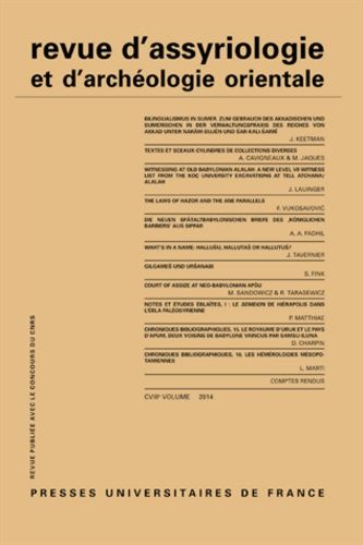 Emprunter Revue d'assyriologie et d'archéologie orientale N° 108/2014 livre