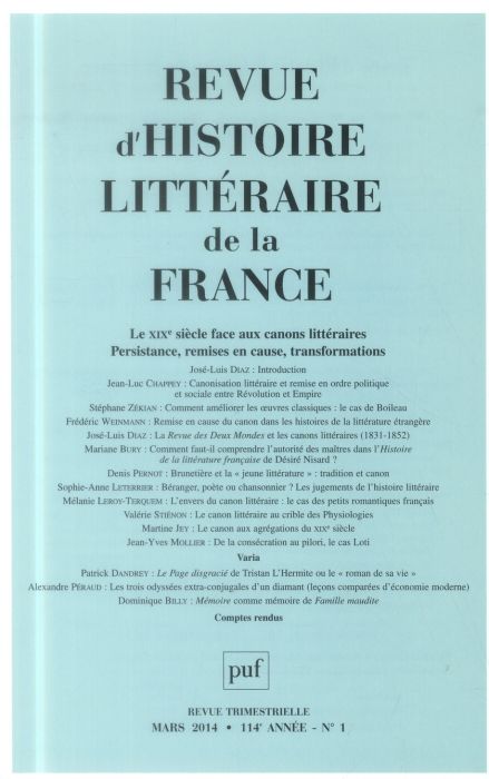 Emprunter Revue d'histoire littéraire de la France N° 1, Janvier-mars 2014 : Le XIXe siècle face aux canons li livre