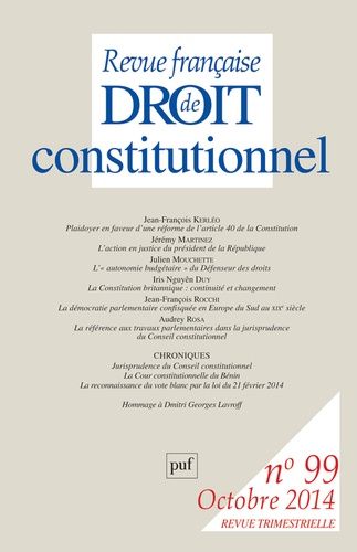 Emprunter Revue française de Droit constitutionnel N° 99, Octobre 2014 livre