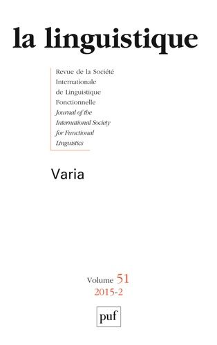 Emprunter La linguistique N° 51, fasicule 2, 2015 : Varia livre