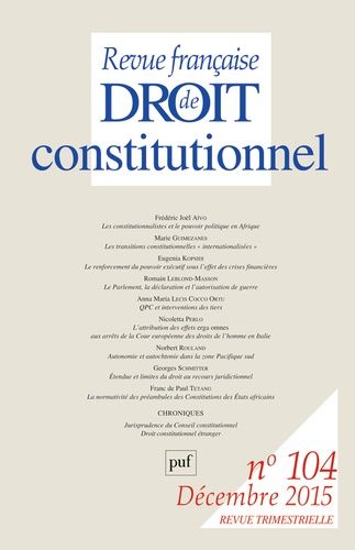 Emprunter Revue française de Droit constitutionnel N° 104, Décembre 2015 livre