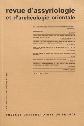 Emprunter Revue d'assyriologie et d'archéologie orientale N° 110/2016 livre