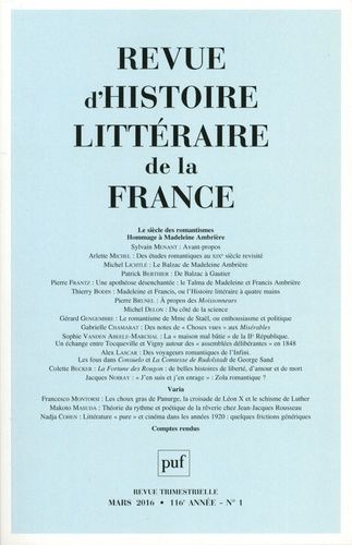 Emprunter Revue d'histoire littéraire de la France N° 1, Janvier-mars 2016 : Le siècle des romantismes. Hommag livre