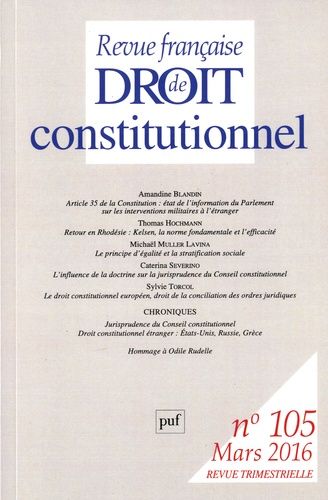 Emprunter Revue française de Droit constitutionnel N° 105, Mars 2016 livre