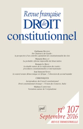 Emprunter Revue française de Droit constitutionnel N° 107, septembre 2016 livre