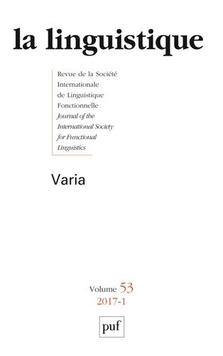 Emprunter La linguistique N° 53, fascicule 1, 2017 : Varia livre