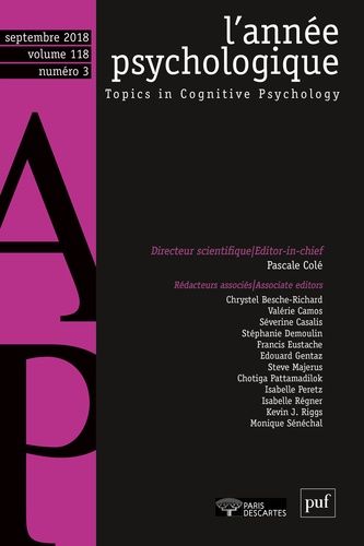 Emprunter L'année psychologique Volume 118 N°3, septembre 2018 livre