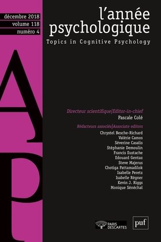 Emprunter L'année psychologique Volume 118 N°4, décembre 2018 livre