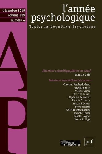 Emprunter L'année psychologique Volume 119 N°4, décembre 2019 livre