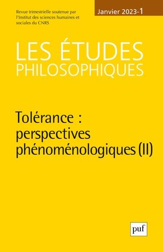 Emprunter Les études philosophiques N° 1, janvier 2023 : Tolérance : perspectives phénoménologiques. Tome 2 livre