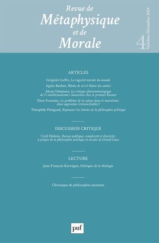 Emprunter Revue de Métaphysique et de Morale N° 4, octobre-décembre 2024 livre