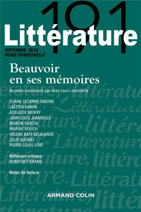 Emprunter Littérature N° 191 : Beauvoir en ses Mémoires livre