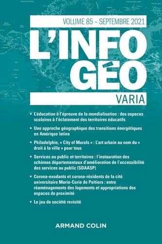 Emprunter L'information géographique N° 85, septembre 2021 : Varia livre