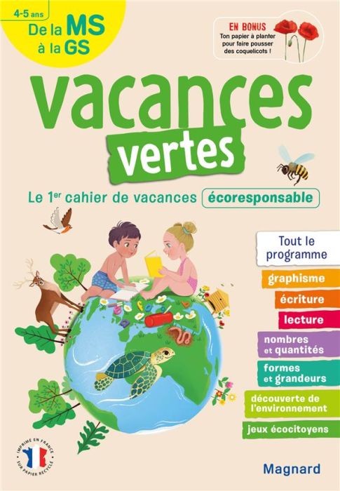 Emprunter Vacances vertes, de la MS à la GS. Le premier cahier de vacances écoresponsable ! Edition 2021 livre