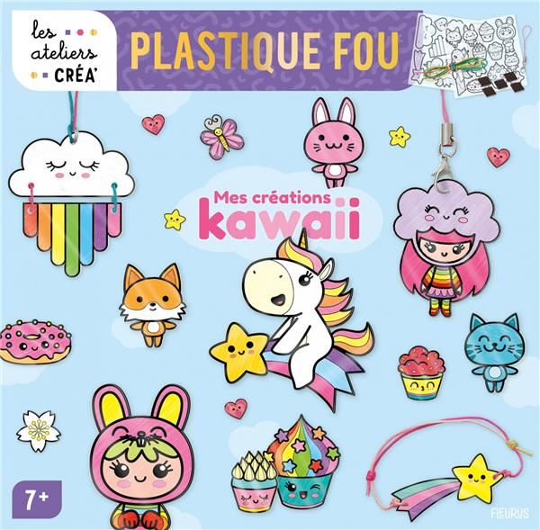 Emprunter Plastique fou. Mes créations kawaii. Avec 2 grandes planches de plastique, 1 fil tressé multicolore, livre