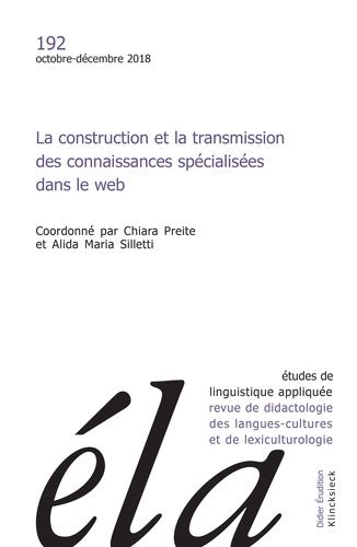 Emprunter Études de linguistique appliquée - N°4/2018. La construction et la transmission des connaissances sp livre