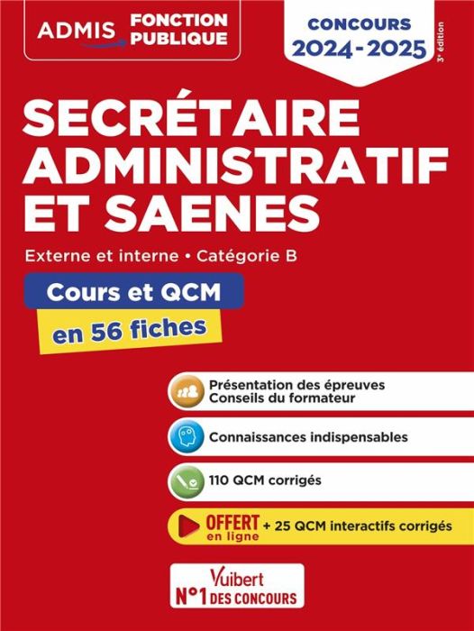 Emprunter Concours Secrétaire administratif et SAENES, catégorie B, cours et QCM en 56 fiches. Tout-en-un, Edi livre