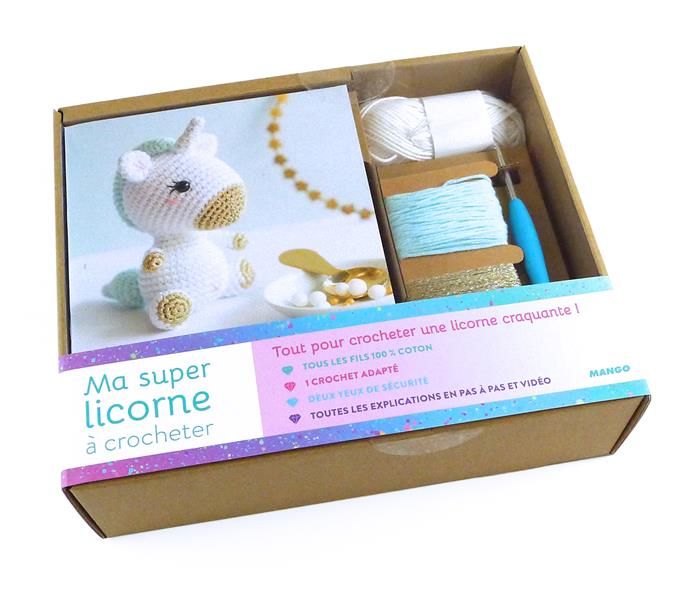 Emprunter Ma super licorne à crocheter. Coffret avec 3 pelotes, 1 corchet adapté, des yeux de sécurité et 1 li livre