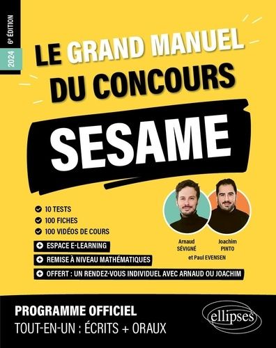 Emprunter Le grand manuel du concours SESAME. 10 test, 120 fiches, 120 vidéos, 1000 questions, Edition 2024 livre