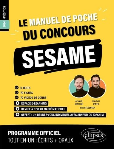 Emprunter Le manuel de poche du concours SESAME. 6 tests, 70 fiches, 70 vidéos de cours, Edition 2024 livre