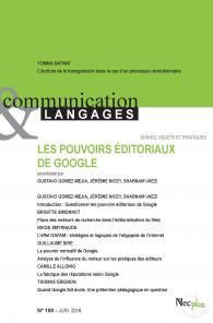 Emprunter Communication et Langages N° 188, juin 2016 : Les pouvoirs éditoriaux de Google livre