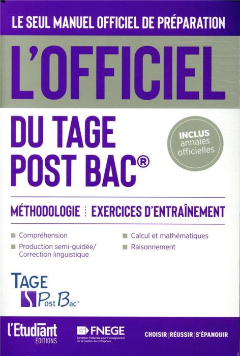 Emprunter L'officiel du TAGE Post BAC. Manuel officiel de préparation au test livre