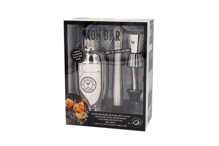 Emprunter Mon bar à cocktails avec et sans alcool. Avec un shaker en inox de 400 ml, 1 pilon en inox, 1 doseur livre