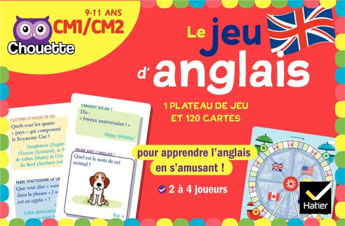 Emprunter Le jeu d'anglais CM1-CM2. Avec 1 plateau de jeu, 120 cartes, 4 pions et 1 dé livre